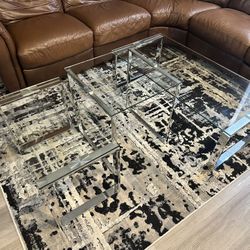 3 Piece Modern Glass Coffee Table Set 