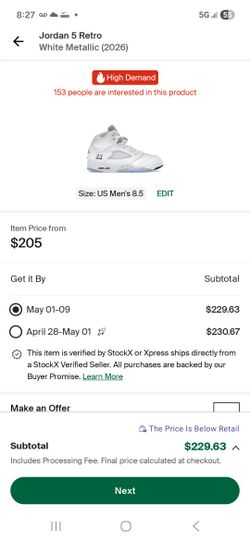 JORDAN 5 WHITE METALLIC