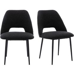 Modern Boucle Dining Chairs Set of 2, Upholstered Chairs with Open Back, Matt Black Metal Legs, Armless Accent Chairs for Dining Room/Living Room/Offi