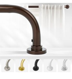 Bronze Wrap Around Curtain Rods 48 to 90 Inch:Blackout Heavy duty Adjustable Window Curtain Rod for Bedroom,Industrial Darkening Curved French Metal S