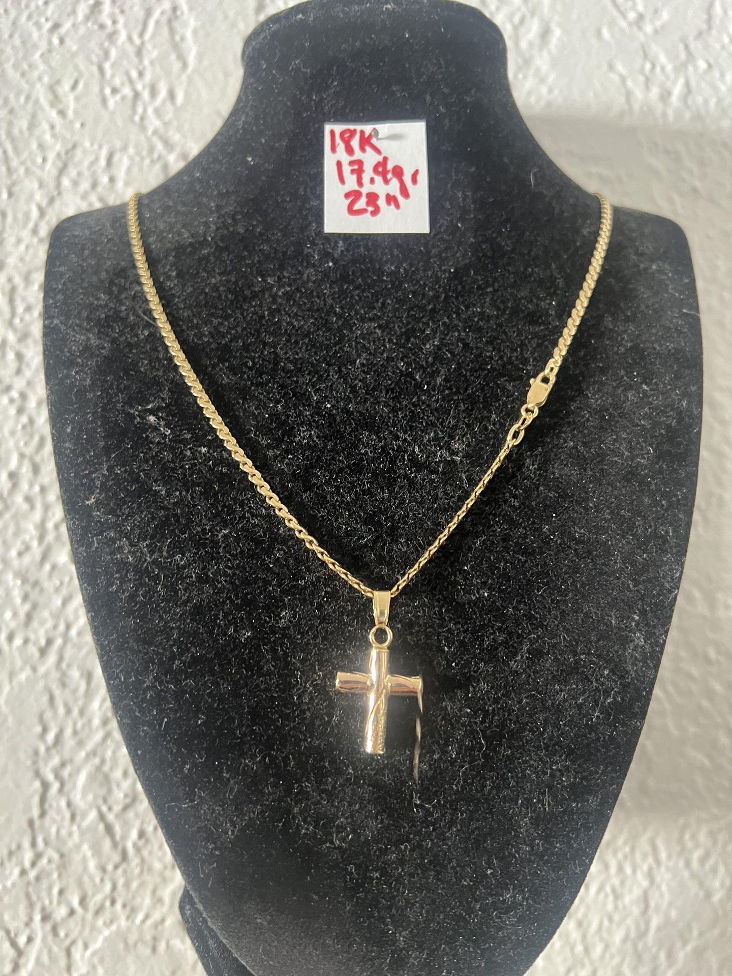 18K Solid Gold Chain and Pendant For Wedding 17.4Gr 23 Inches Long