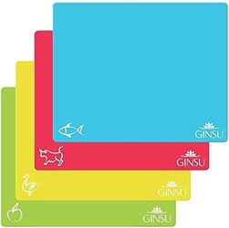 Ginsu Flexible Plastic Cutting Boards - Extra Thick 1.2mm Dishwasher Safe BPA Free - Colorful Cutting Mats with Slip Resistant Waffle Back (Set of 4)