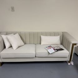 Brand new Luxury Velvet 3-Seater Sofa, Mid-Century Modern Couch with Gold Metal Legs, Waterfall Stitched Back Removable Cushions for Living Room, Dura