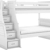 Hilton Head White Twin/full Step Bunk Bed With Bunky Boards And Matress