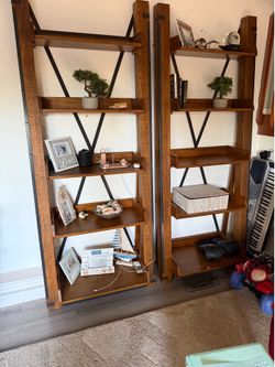 wooden shelves each