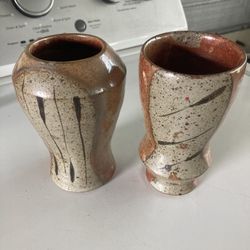 Pair Of Vases Ceramic Pottery Unique Asian Look