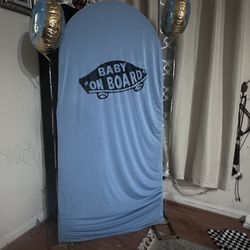 blue baby shower arch baby on board