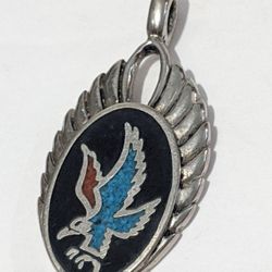 Vintage Sterling Pendant Inlaid Turquoise Aztec Eagle Bird 6.3gr