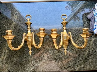 Vintage Solid Brass Double-Arm Wall Sconces – Made in Italy