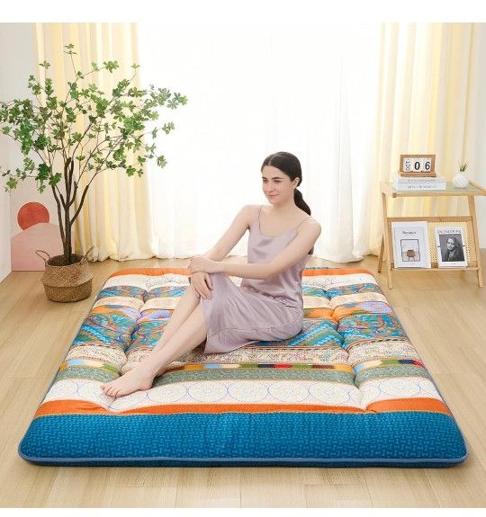 Japanese Floor Mattress, Japanese Futon Mattress Tatami Mat with Washable Cover, Easy to Store and Portable for Camping,(Bohemian,Twin)