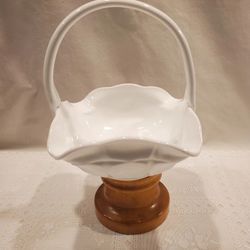 Vintage Indiana Glass Constellation Milk Glass Flower Girl Basket, Candy Dish