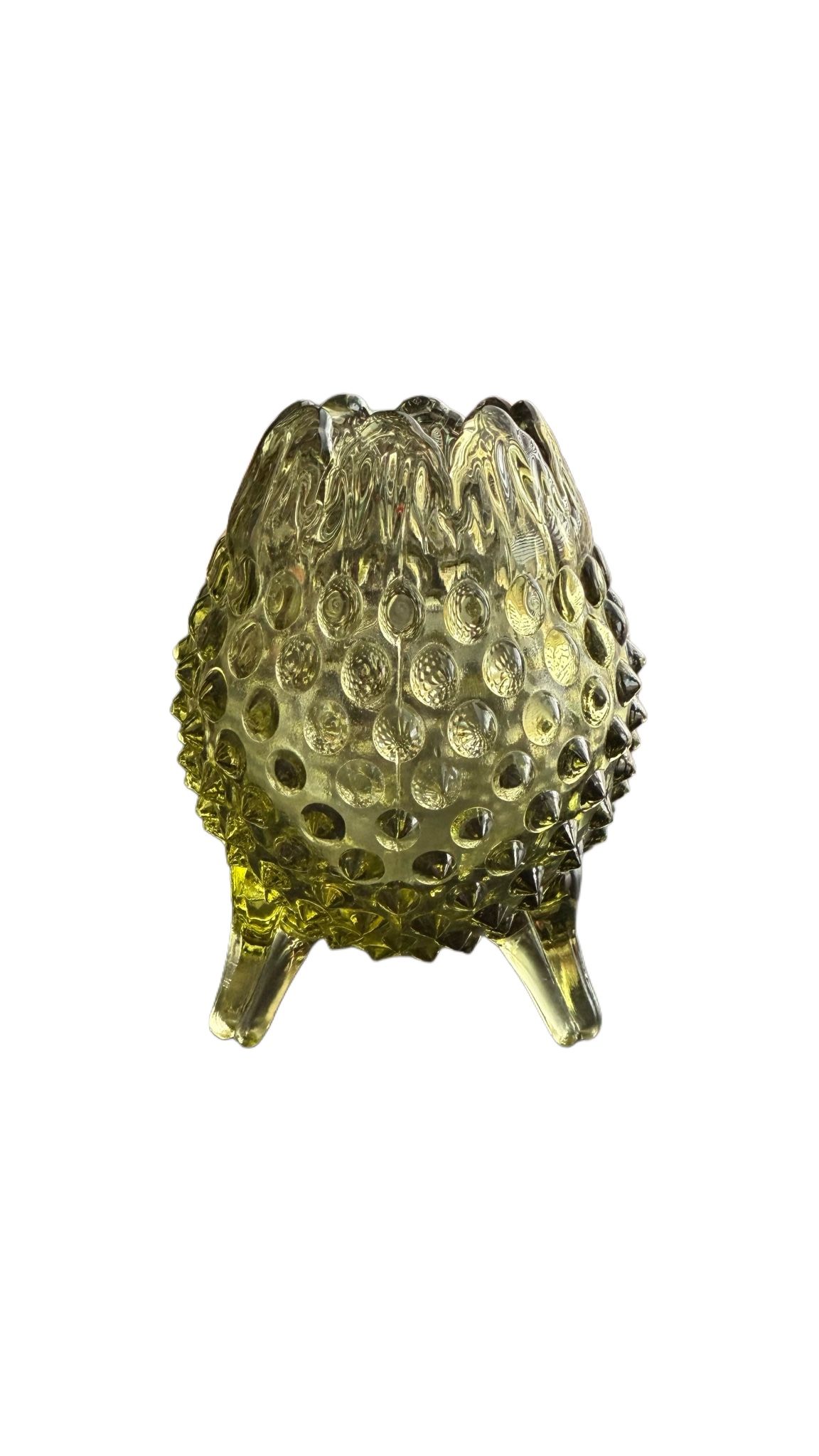 Vintage Fenton Colonial Olive Green Glass Egg Vase