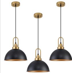 Black Pendant Lights Kitchen Island Industrial Adjustable Height Vintage Farmhouse Dome Hanging Light Fixtures for Barn, Dining Room 3 Packs