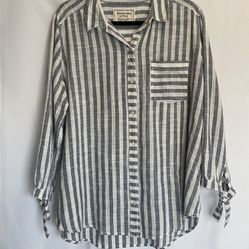 ABERCROMBIE & FITCH Women LX Blue White Striped 100% Cotton Button-Up Shirt