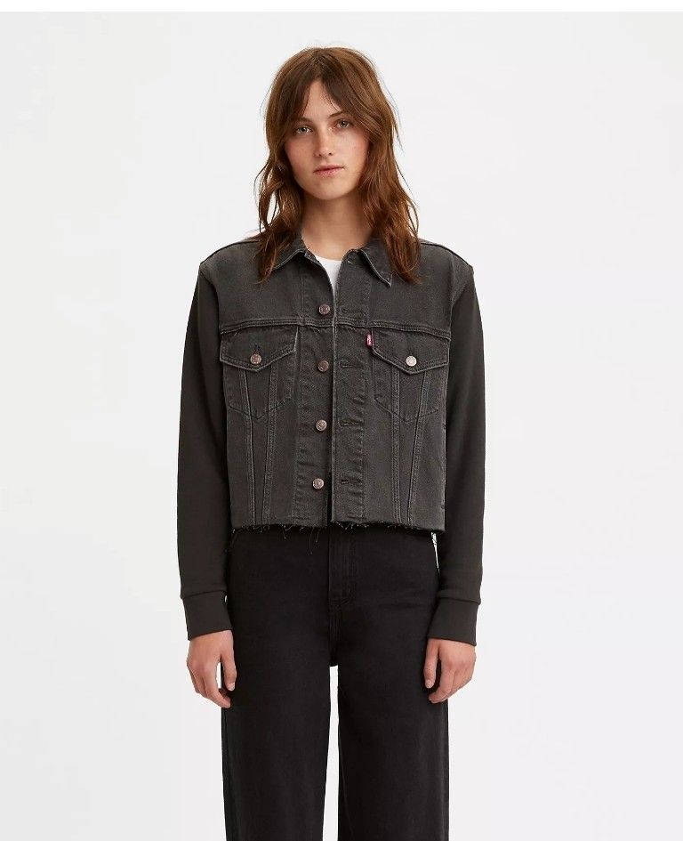 NWT Levi’s Women's Boyfriend Trucker Denim Jacket Black Size Large $89