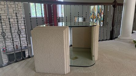 3 glass and stucco tables