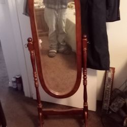 Stained Wood Standing Mirror 