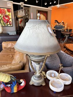 Lamp w/ grey crackle shade and antique base SKU: WTNSJN