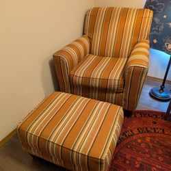 Orange Striped Arm Chair With Ottoman 
