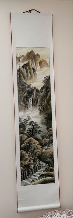 Vintage traditional Chinese Landscape Scroll Painting 16.5”X74”