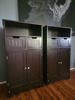 Dark Brown Wood Storage Cabinet with Drawers – Set of 2