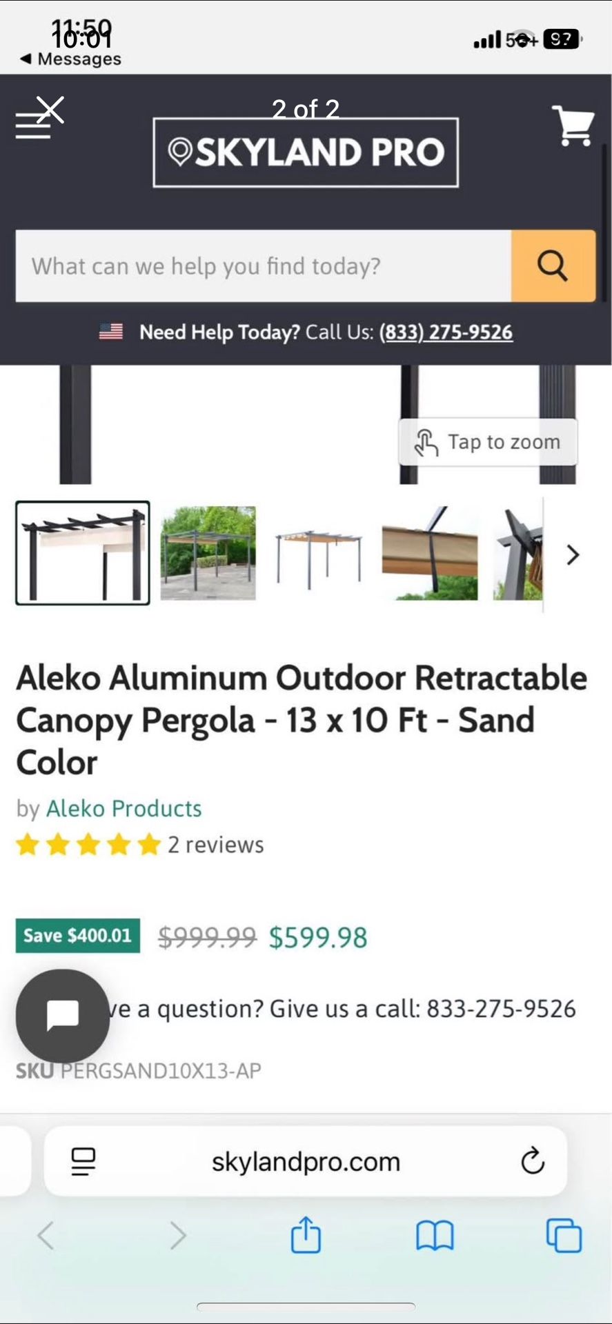 Aleko Aluminum Outdoor Retractable Canopy 