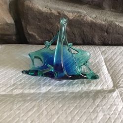 Beautiful Blown Glass Blue To Clear Candy/Dish  