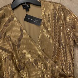 Womens INC Gold Sequin Dress 