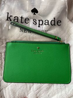 Kate Spade New York Green Solid Zip Wristlet Wallet Logo Women's Wrist Strap
