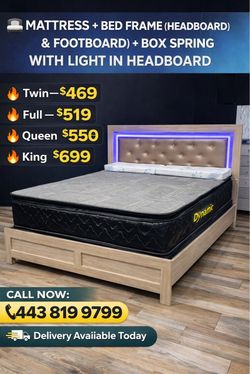 Bed Frame with LED Headboard and Dynamic Mattress Set