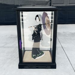 70s/80s Vintage Japanese Geisha Doll (22”) w/ Glass Display Case