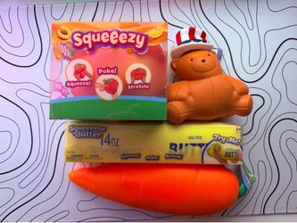 4 Squishies Bundle (Peach, Americana Bear, Butter, Carrot)