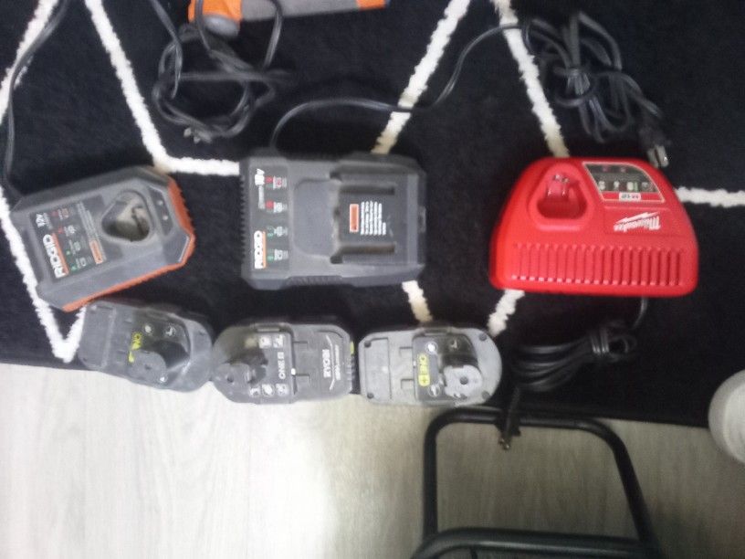Milwaukee And Ridgid Battery Chargers And Batteries