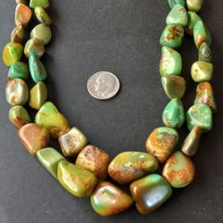 Jay King Desert Rose Trading Sterling Silver Mohave Green Turquoise Nugget 2 Strand Beaded Necklace 17 - 21 Inch Beads