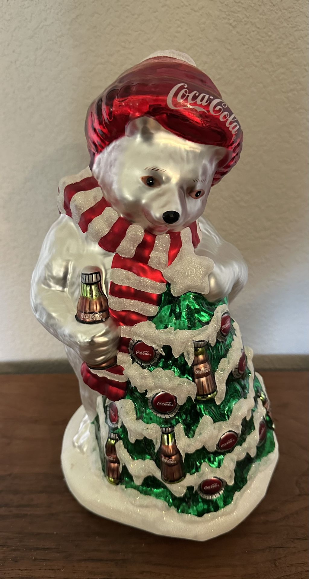 Vintage 1999 Mercury Glass Coca-Cola Polar Bear and Christmas Tree 12” Figure