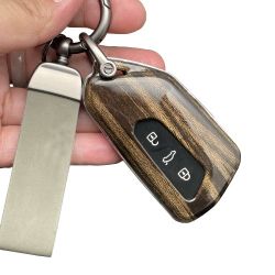 CUSCUTA Car Key Fob Cover/Case With Key Chain 360 Degree Protection Holder Golden Wood Grain