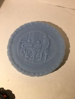 Bicentennial Commemorative Fenton Blue Satin Milk Glass Plate
