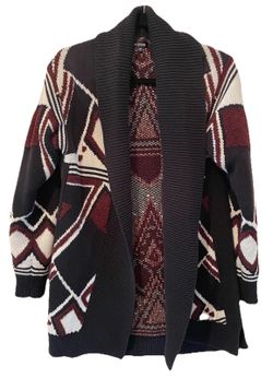 Tildon Open Front Cardigan Sweater Womens XS/S Geometric Aztec Shawl Collar