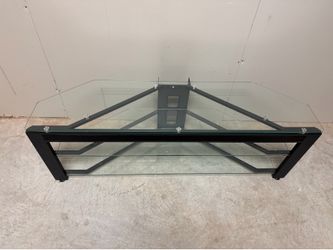 3-Tier Glass & Black Metal TV Stand