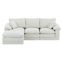 Modular Sectional Sofa, U Shape Cloud Couch with 1 Movable Ottoman, Comfy Chenille Deep Seat Sofa with Soft Pillows for Living Room Apartment (Beige)
