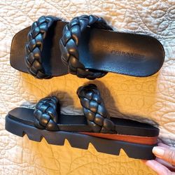 Bernardo Ciara Slide Genuine Leather Sandals Shoes Chunky Lug Sole Braided Wedge