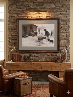 Ornate Framed Winter Farm Scene Print