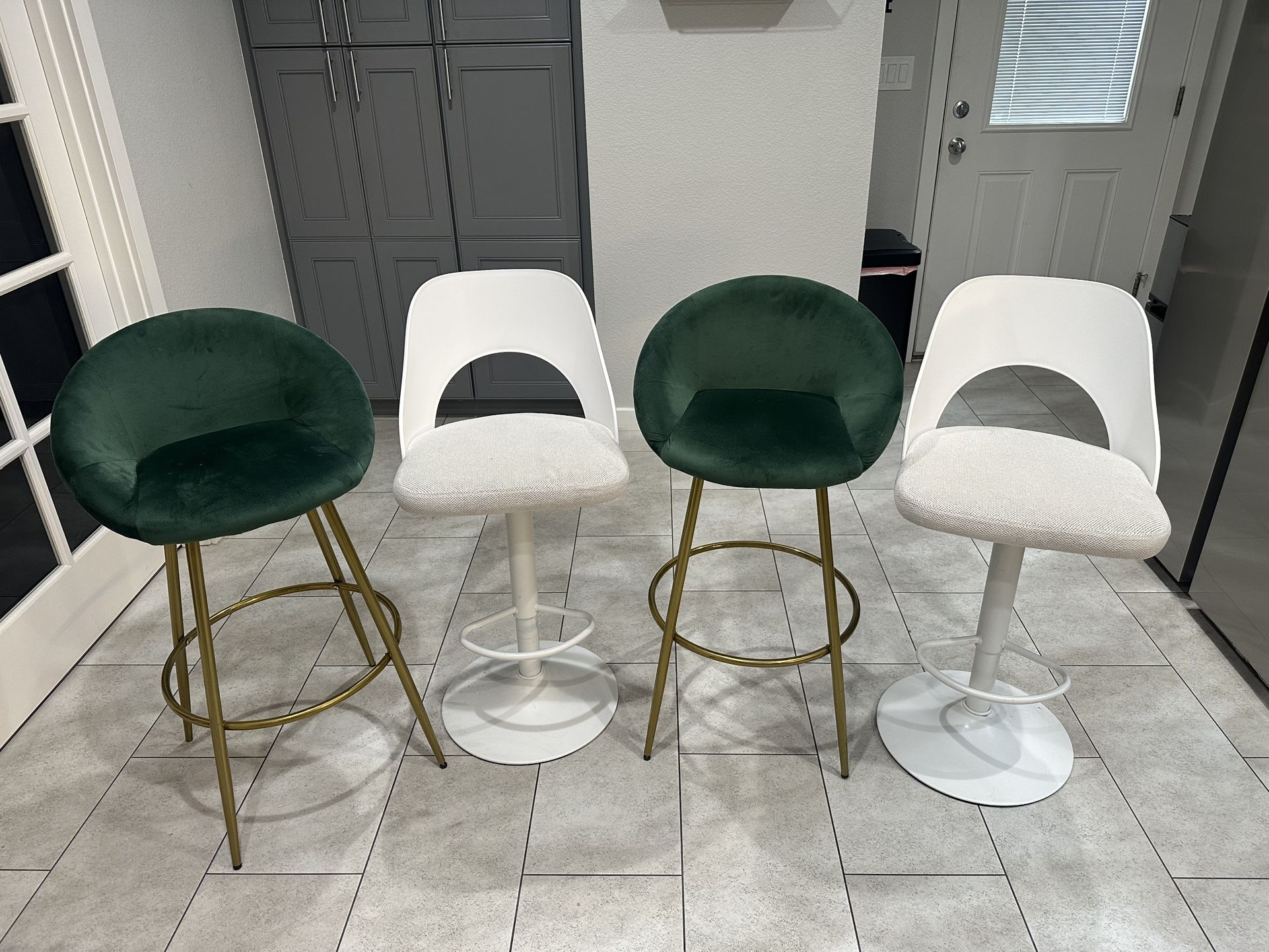 Bar Stools Green Gold/White