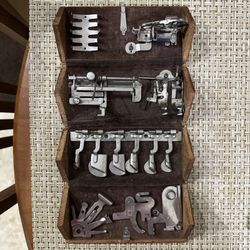 Antique 1889 Singer Sewing Machine Oak Puzzle Box w Assessories Attachments
