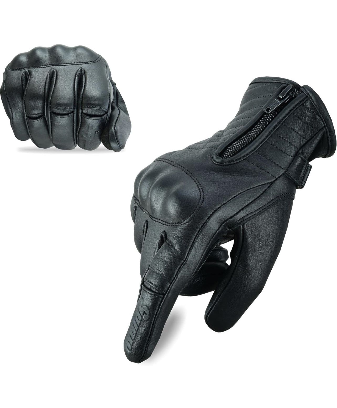Moto5 Full Finger Leather Motorcycle Gloves for Men Touch Screen Gloves Premium Street Motorcycle Durable Protective Cruiser Biker Gel Black Leather
