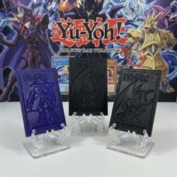 1996 Yu-Gi-Oh! Summoned Skull/Red Eyes Black Dragon/Blue Eyes White Dragon Cards Hard plastic. (3) cards only, no other accessories included. These ar