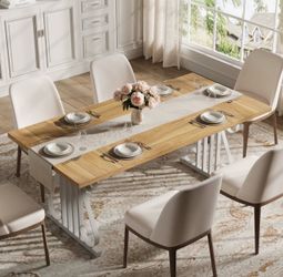 Modern dining table for 6-8 People – 70.9 Long Wood rectangle dining table with Imitation oak T