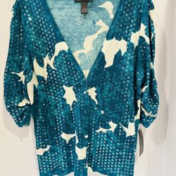 INC International Concepts Embellished Cardigan Sweater Teal Rococo Rose