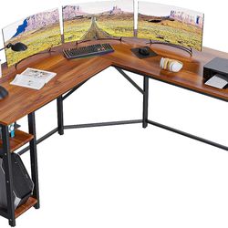 Reversible L Shaped Office Desk with Storage, 60 inch Round Corner Computer Desk, Home Office Desk, Study Writing Table Gaming Workstation（Adjustable 