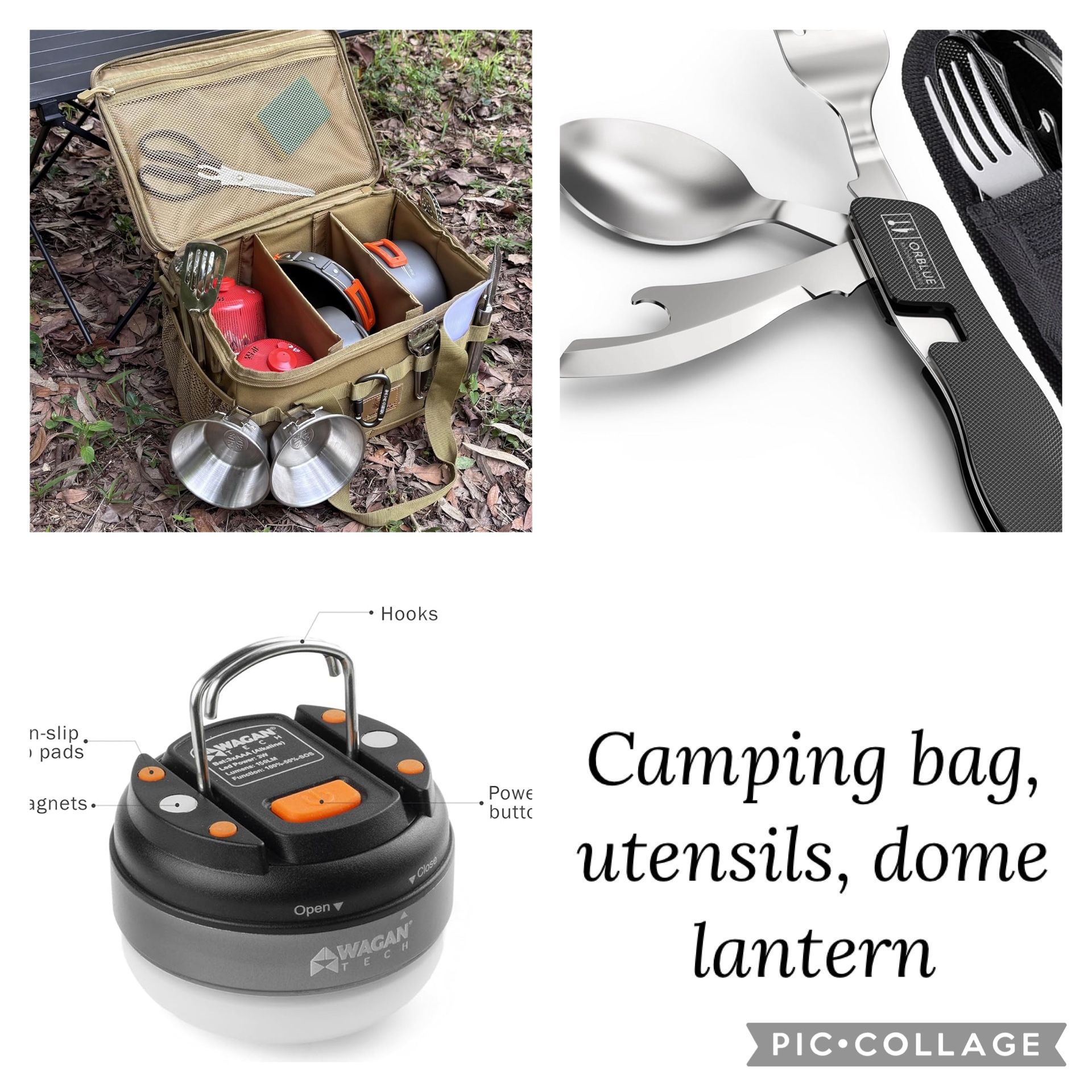 NIB Camping Tote, 2 Pcs Eating Utensils, Dome Lantern 